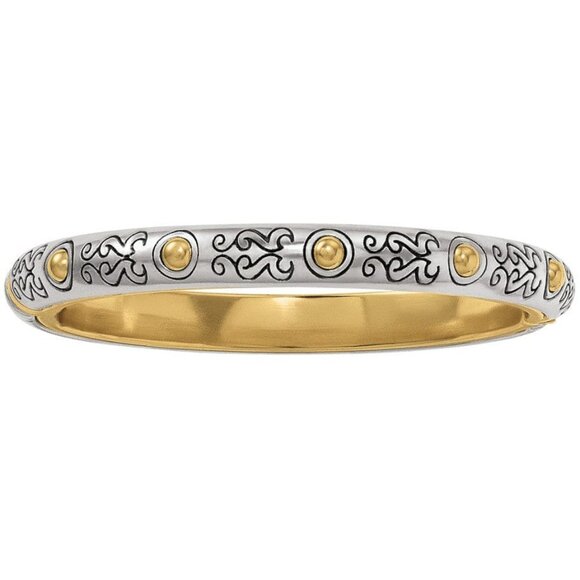 Brighton Aries Gold/Silver Plated 2 Tone Magnetic Hinged Bangle Etched Bracelet - Picture 1 of 13